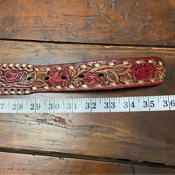 Western Vintage Tooled Leather Belt “Steve” Stamped On Center Back - size - Picture 3 of 7